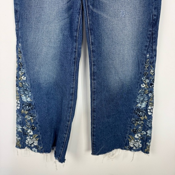 Driftwood Floral Embroidered Wide Leg High Rise Denim Jeans Boho Casual Brunch - Picture 3 of 6